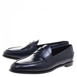 Pre Owned Burberry Oxford Blue Leather Oban Penny Loafers Size 38