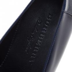 Pre Owned Burberry Oxford Blue Leather Oban Penny Loafers Size 38