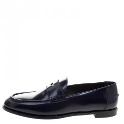 Pre Owned Burberry Oxford Blue Leather Oban Penny Loafers Size 37