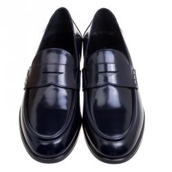 Pre Owned Burberry Oxford Blue Leather Oban Penny Loafers Size 37