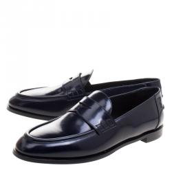 Pre Owned Burberry Oxford Blue Leather Oban Penny Loafers Size 37