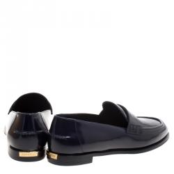 Pre Owned Burberry Oxford Blue Leather Oban Penny Loafers Size 37