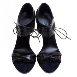 Pre Owned Burberry Navy Blue Suede and Black Brogue Leather Gauld Lace Up Sandals Size 38.5