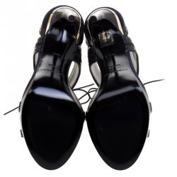 Pre Owned Burberry Navy Blue Suede and Black Brogue Leather Gauld Lace Up Sandals Size 38.5