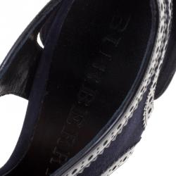 Pre Owned Burberry Navy Blue Suede and Black Brogue Leather Gauld Lace Up Sandals Size 38.5