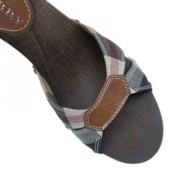 Pre Owned Burberry Novacheck Canvas and Leather Wooden Clogs Size 38