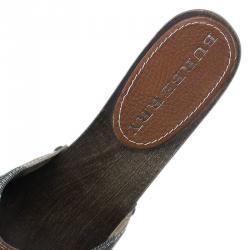 Pre Owned Burberry Novacheck Canvas and Leather Wooden Clogs Size 38
