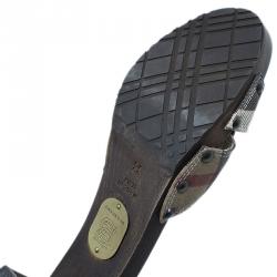 Pre Owned Burberry Novacheck Canvas and Leather Wooden Clogs Size 38