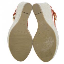 Pre Owned Burberry Orange Patent Leather Abbott Espadrille Wedges Size 36.5 