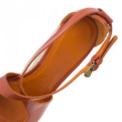 Pre Owned Burberry Orange Patent Leather Abbott Espadrille Wedges Size 36.5 