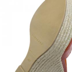 Pre Owned Burberry Orange Patent Leather Abbott Espadrille Wedges Size 36.5 