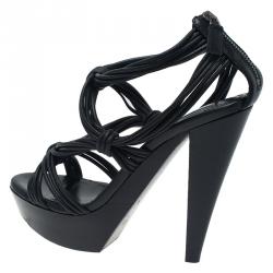 Pre Owned Burberry Black Leather Cable Knotted Platform Sandals Size 40