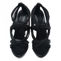 Pre Owned Burberry Black Leather Cable Knotted Platform Sandals Size 40