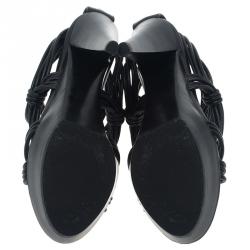 Pre Owned Burberry Black Leather Cable Knotted Platform Sandals Size 40