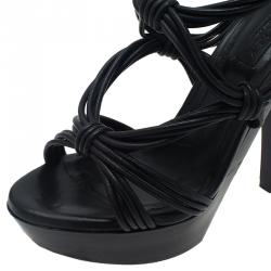 Pre Owned Burberry Black Leather Cable Knotted Platform Sandals Size 40