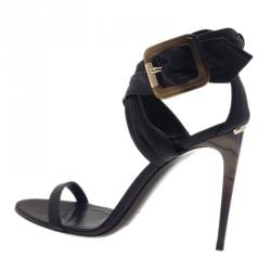 Pre Owned Burberry Black Leather Criss Cross Buckle Sandals Size 38.5