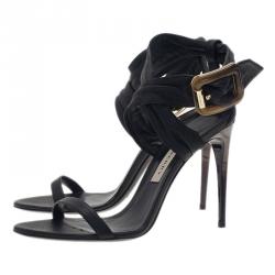 Pre Owned Burberry Black Leather Criss Cross Buckle Sandals Size 38.5