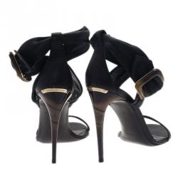 Pre Owned Burberry Black Leather Criss Cross Buckle Sandals Size 38.5