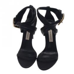 Pre Owned Burberry Black Leather Criss Cross Buckle Sandals Size 38.5