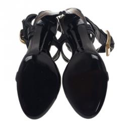 Pre Owned Burberry Black Leather Criss Cross Buckle Sandals Size 38.5