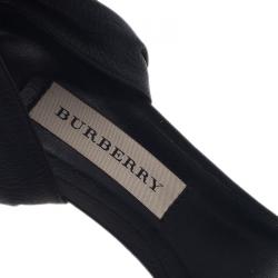 Pre Owned Burberry Black Leather Criss Cross Buckle Sandals Size 38.5