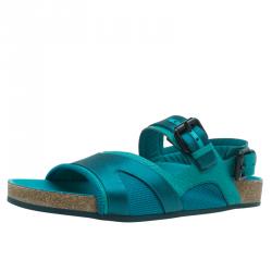 مملوكة مسبقًا Burberry Prorsum Turquoise Leather and Satin Field Sandals Size 38.5