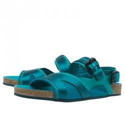 مملوكة مسبقًا Burberry Prorsum Turquoise Leather and Satin Field Sandals Size 38.5