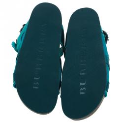 مملوكة مسبقًا Burberry Prorsum Turquoise Leather and Satin Field Sandals Size 38.5