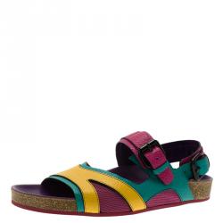 Burberry Multicolor Leather and Mesh Buckle Detail Sandals Size 38.5