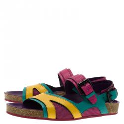 Burberry Multicolor Leather and Mesh Buckle Detail Sandals Size 38.5