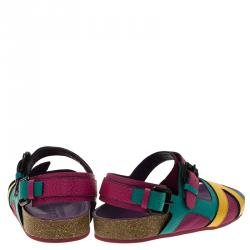 Burberry Multicolor Leather and Mesh Buckle Detail Sandals Size 38.5