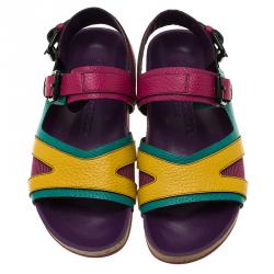 Burberry Multicolor Leather and Mesh Buckle Detail Sandals Size 38.5