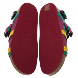 Burberry Multicolor Leather and Mesh Buckle Detail Sandals Size 38.5
