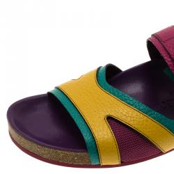 Burberry Multicolor Leather and Mesh Buckle Detail Sandals Size 38.5