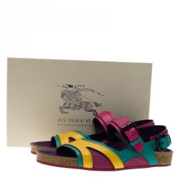 Burberry Multicolor Leather and Mesh Buckle Detail Sandals Size 38.5