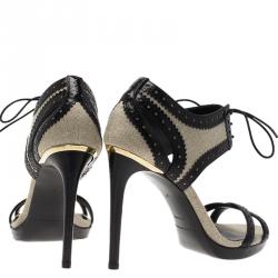 Pre Owned صندل بربري غاولد برباط جلد بروغ وكتان بيج مقاس 37