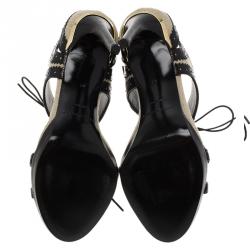 Pre Owned صندل بربري غاولد برباط جلد بروغ وكتان بيج مقاس 37