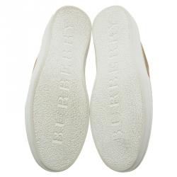 Pre Owned Burberry Beige Novacheck Canvas and Laser Cut Leather Gauden Slip On Sneakers Size 40