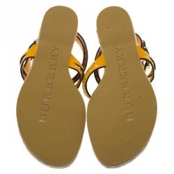 مملوكة مسبقًا Burberry Orange Studded Leather Ankle Strap Thong Espadrille Sandals Size 39.5