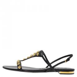 Pre Owned Burberry Black Bridle Studded Leather Parnell Sandals Size 38