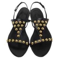 Pre Owned Burberry Black Bridle Studded Leather Parnell Sandals Size 38