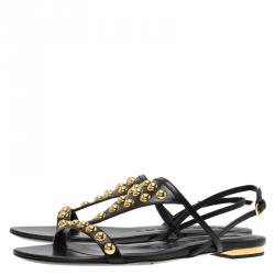 Pre Owned Burberry Black Bridle Studded Leather Parnell Sandals Size 38