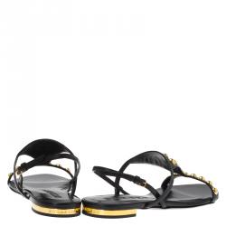 Pre Owned Burberry Black Bridle Studded Leather Parnell Sandals Size 38