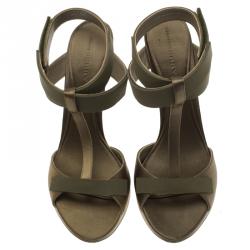 مملوكة مسبقًا صندل بربري ساتان رصاصي داكن سير حرف T نعل سميك مقاس 39