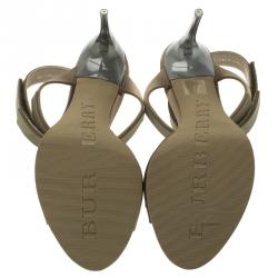 مملوكة مسبقًا صندل بربري ساتان رصاصي داكن سير حرف T نعل سميك مقاس 39