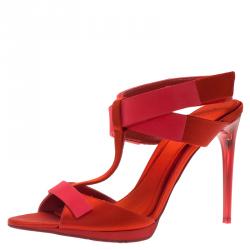 Burberry Red Satin T- Strap Platform Sandals Size 38