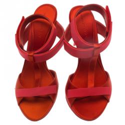 Burberry Red Satin T- Strap Platform Sandals Size 38