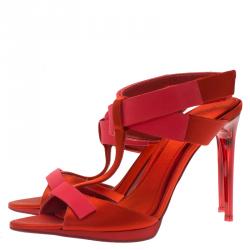 Burberry Red Satin T- Strap Platform Sandals Size 38
