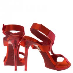 Burberry Red Satin T- Strap Platform Sandals Size 38