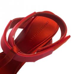 Burberry Red Satin T- Strap Platform Sandals Size 38